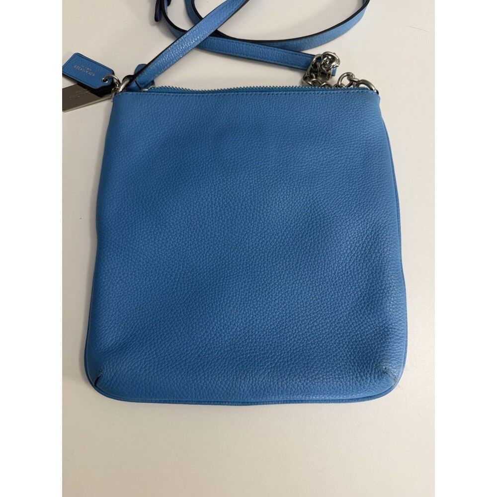 COACH Swingback Blue Crossbody Turn lock Shoulder bag Blue Pebbled Leather Purse - Picture 3 of 8
